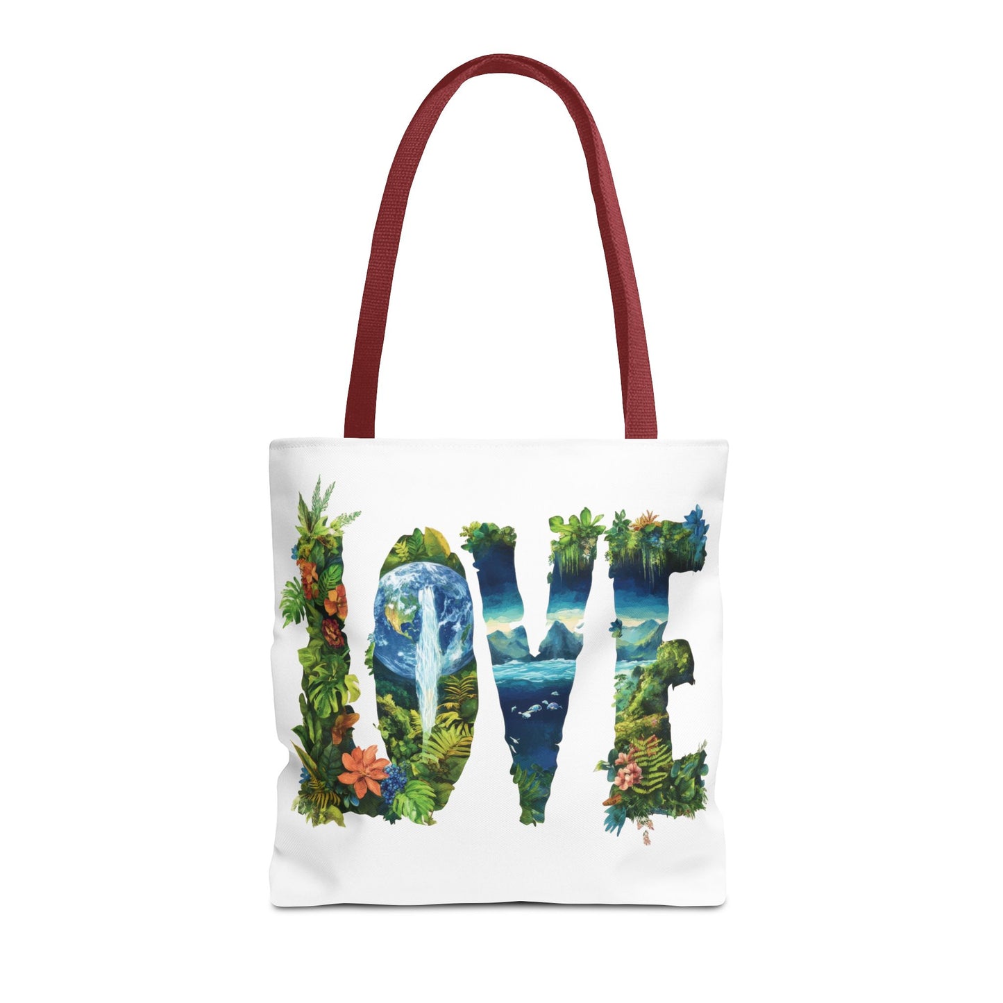 Earth Day LOVE Tote Bag, Eco Friendly Nature Art Bag, Sustainable Planet Message, Floral Tote, Shopping Bag, Beach Bag, Large Canvas Bag