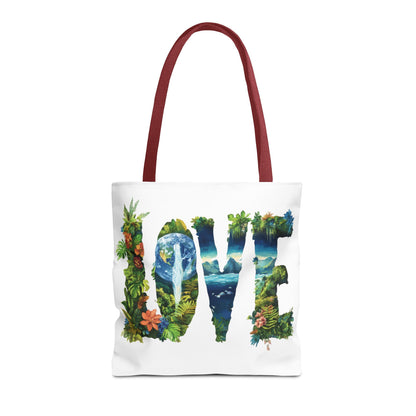 Earth Day LOVE Tote Bag, Eco Friendly Nature Art Bag, Sustainable Planet Message, Floral Tote, Shopping Bag, Beach Bag, Large Canvas Bag