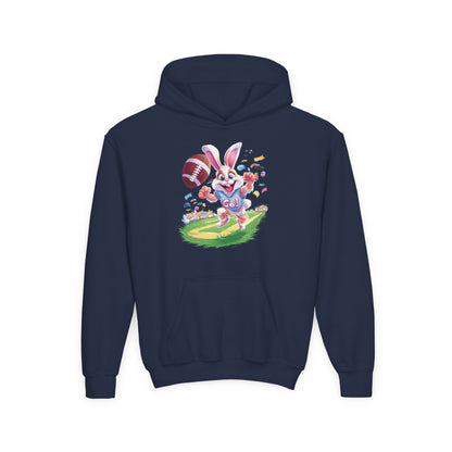 Touchdown Bunny Hoodie for Kids - Fun Easter Football Design - Youth Heavy Blend Sweatshirt - Spring Gift for Sporty Bunny Fans