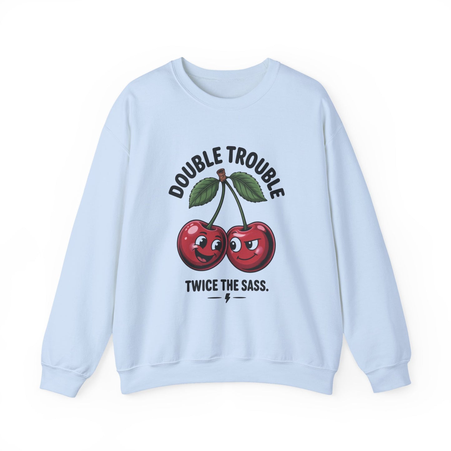 Double Trouble Cherry Sweatshirt, Cute Funny Womens Pullover, Twice The Sass Fruit Graphic Sweater, Playful Red Cherry Crewneck