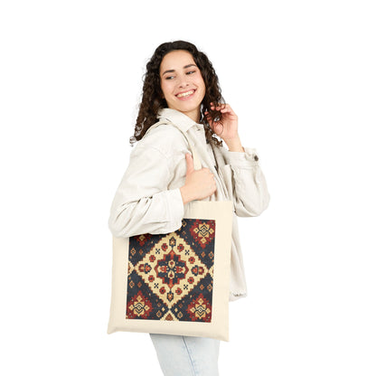 Boho Cotton Canvas Tote Bag, Shopping Bag for Everyday Use, Beach, Grocery, Gifts, Sustainable Style, Traditional Turkish Carpet Pattern