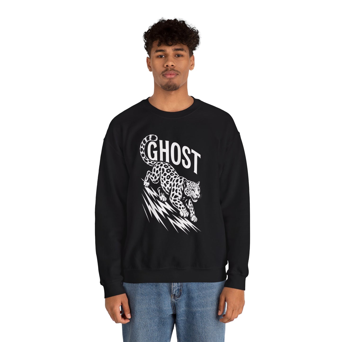 Ghost Leopard Crewneck Sweatshirt, Unisex Fashion, Cozy Casual Wear, Graphic Sweatshirt, Wild Animal Art, Gift for Animal Lovers