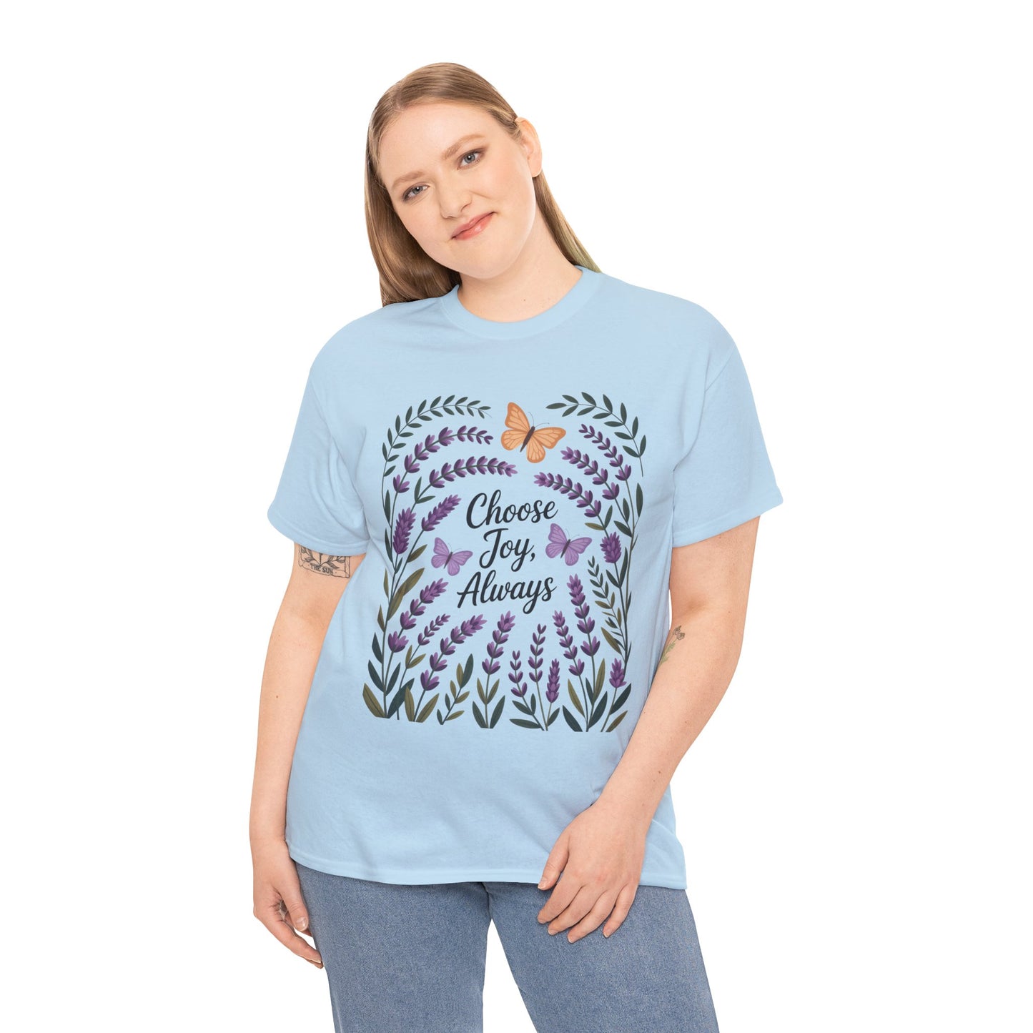 Choose Joy Always Women's Tee, Floral Graphic T-Shirt, Inspirational Gifts, Positive Vibes Apparel, Nature Lover's Gift, Lavender Printed