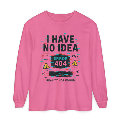 Unisex Long Sleeve T-Shirt, Funny Error 404 Graphic Tee, Internet Humor, Geeky Apparel, Quirky Humor Shirt, Gift for Tech Lovers
