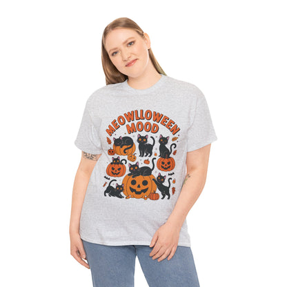 Meowlloween Mood Cat Shirt for Women, Cute Black Cat and Pumpkin Halloween Tee, Cozy Fall Kawaii Spooky Graphic Top, Cat Lover Gift