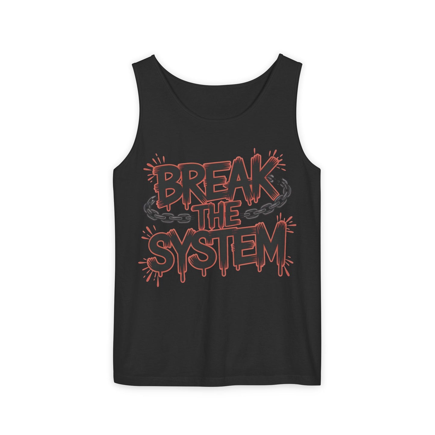Men's Garment-Dyed Tank Top, Break the System Tank Top, Graphic Protest Muscle Tee, Streetwear Activist Summer Top