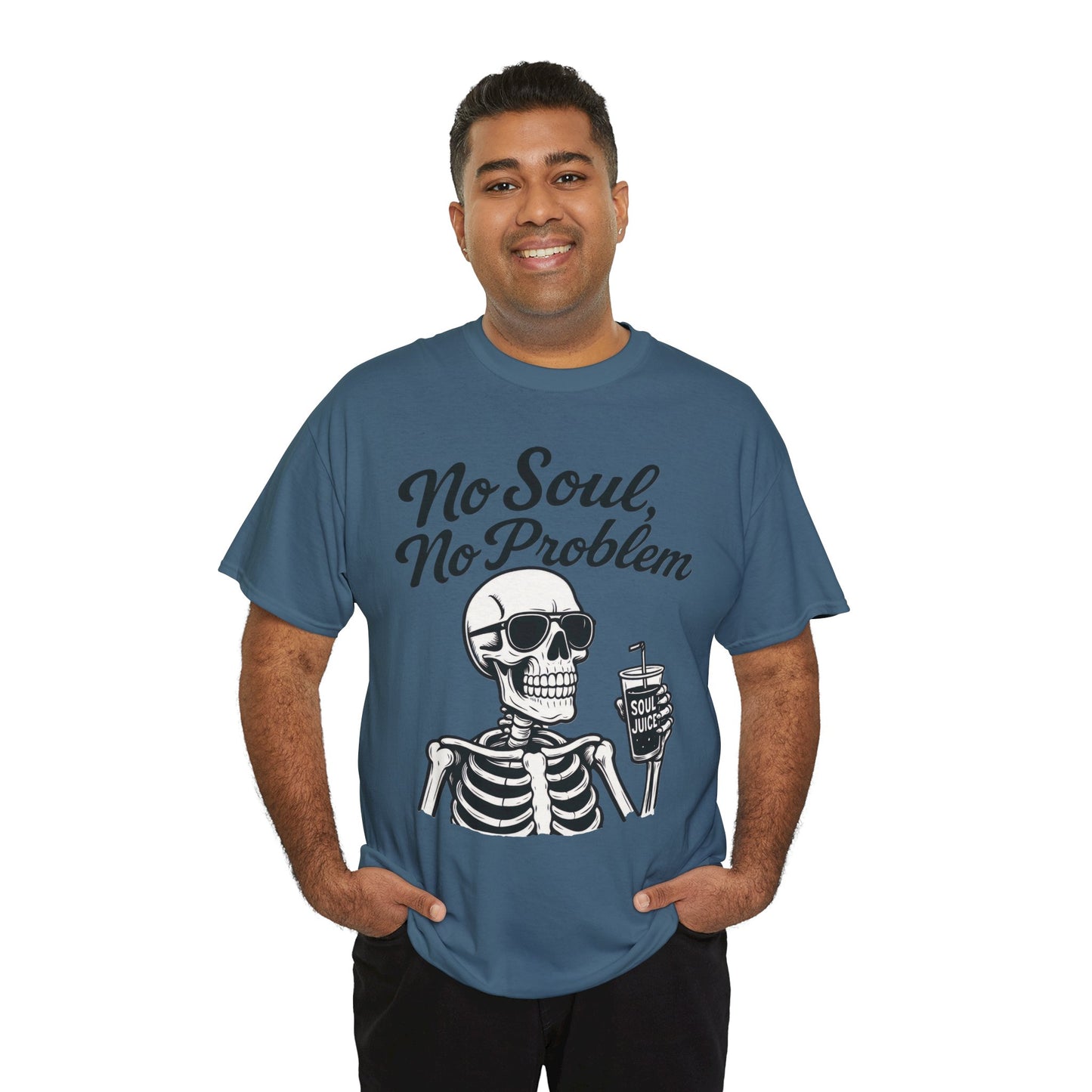No Soul No Problem Skeleton T-Shirt for Men, Funny Gothic Skull Tee, Cool Spooky Halloween Shirt, Dark Humor Skeleton Graphic Top