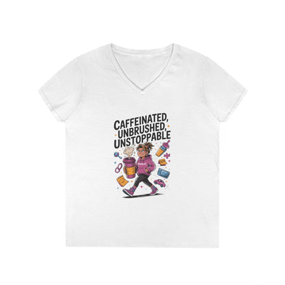 Caffeinated V-Neck Tee, Coffee Lover Shirt, Gift for Moms, Motivation T-Shirt, Mother's Day Gift for Tired Moms,  Mother's Day Gift