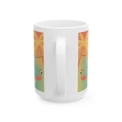 Fiesta Mode Activated Ceramic Mug, Tropical Party Bird Cup, Summer Beach Humor Gift, Colorful Vacation Coffee Mug, Funny Festive Design