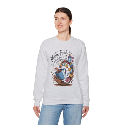 Mom Fuel Unisex Crewneck Sweatshirt, Perfect for Coffee Lovers, Gifts for Moms, Cozy Casual Wear, Funny Graphic Sweatshirt, Mother's Day