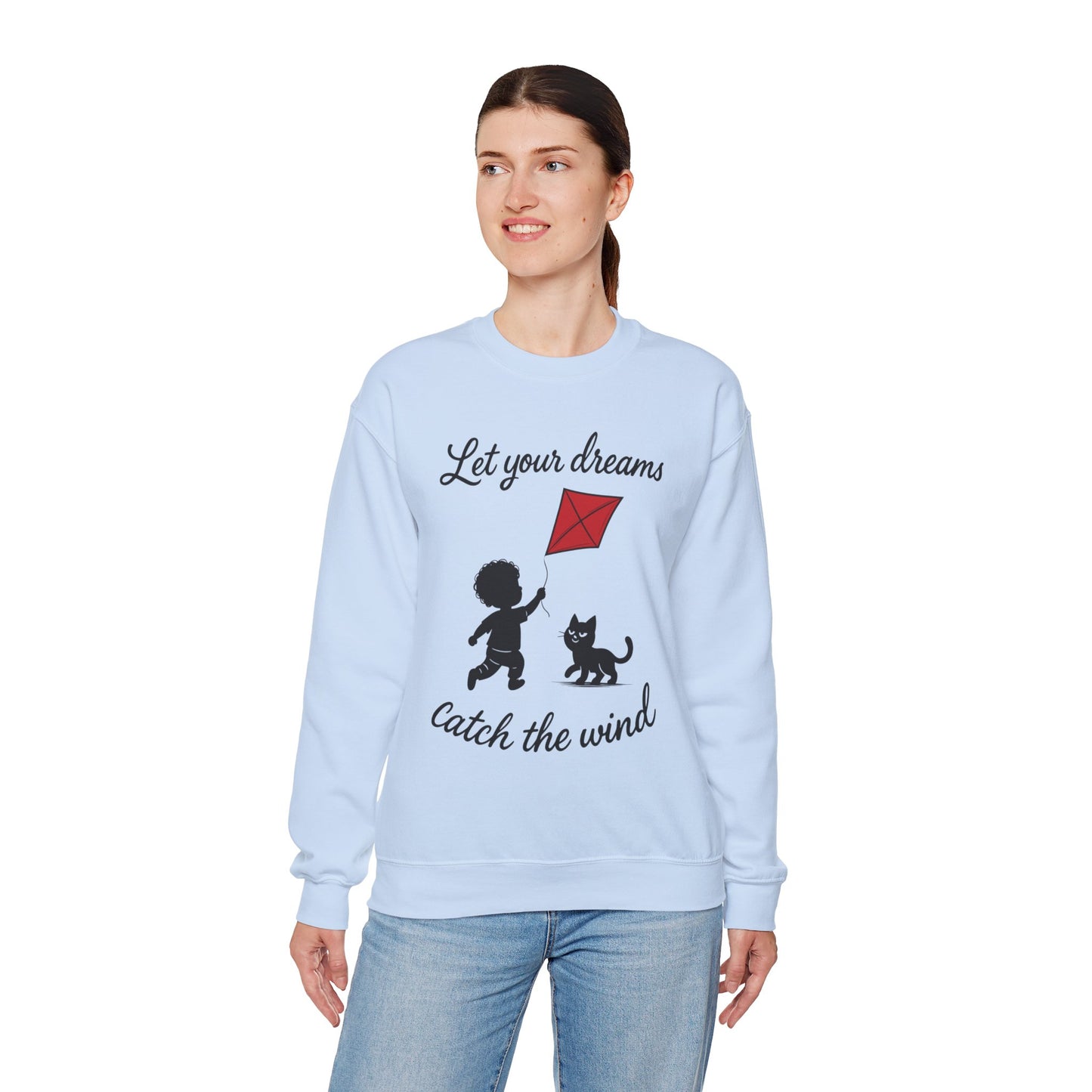 Dream Big Womens Crewneck Sweatshirt, Inspirational Gift, Cozy Lounge Wear, Cat Lover's Apparel, Kid's Motivation Sweatshirt