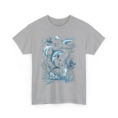 Ocean Life Dolphin T-Shirt, Women's Cotton Tee with Underwater Sea Creatures, Marine Nature Gift Shirt, Perfect for Beach Lovers