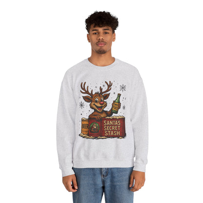 Mens Funny Christmas Sweatshirt, Santa's Secret Stash Reindeer Pullover, Men's Heavy Blend™ Crewneck Sweatshirt