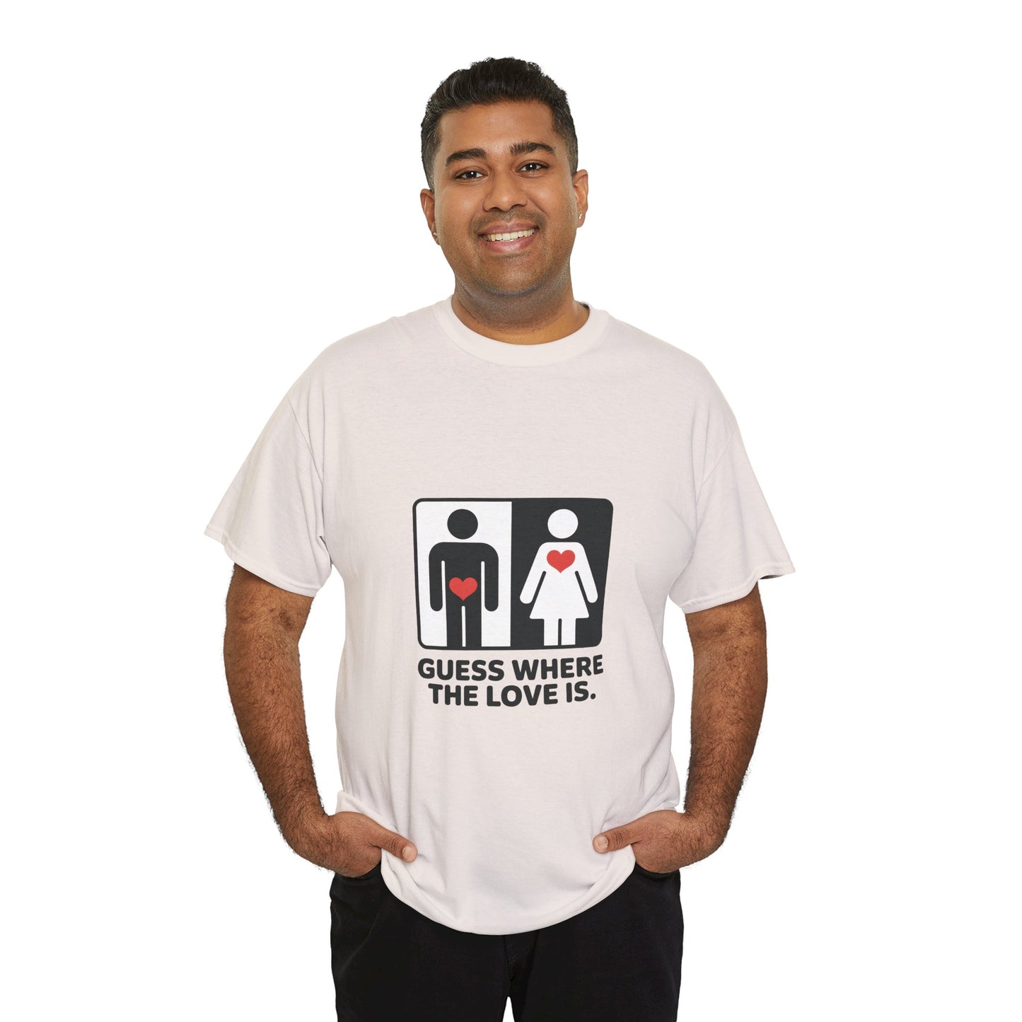 Guess Where The Love Is Tee, Funny Couples Gift, Valentines Day Apparel, Relationship Humor Shirt, Graphic Tee for Him, Bold Love Joke Shirt