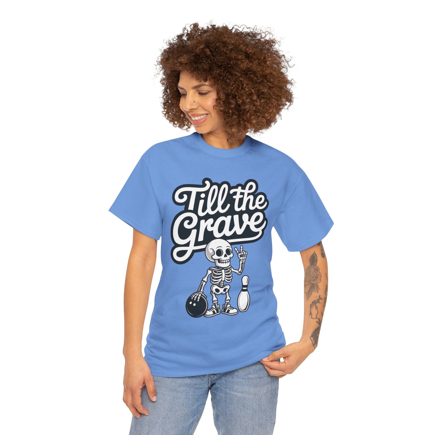 Funny Skeleton Bowling Womens Tee, Till the Grave, Funny Shirt, Halloween Gift, Skull Graphic, Casual Wear, Sporty Style