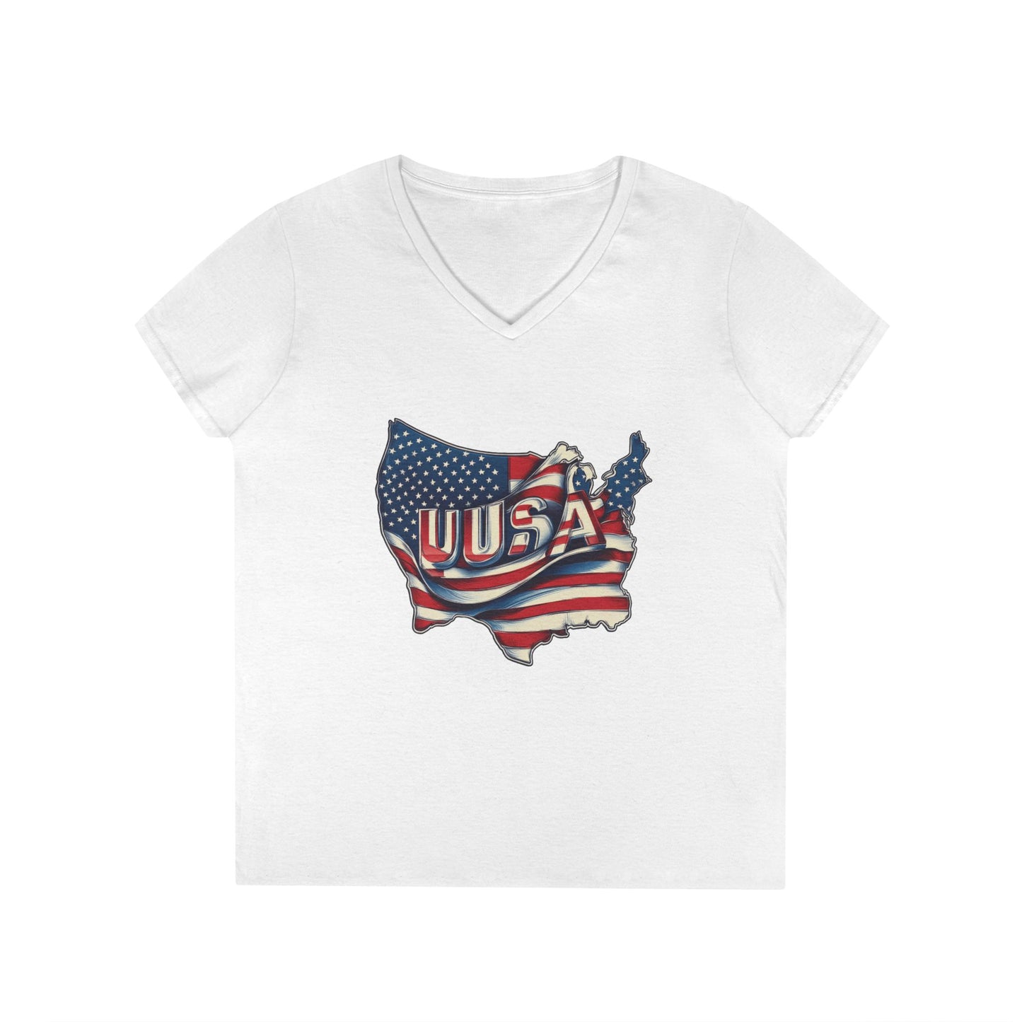 Patriotic Ladies' V-Neck T-Shirt, USA Flag Top, Independence Day Apparel, Women's Casual Wear, Summer T-Shirt, 4th of July Gift