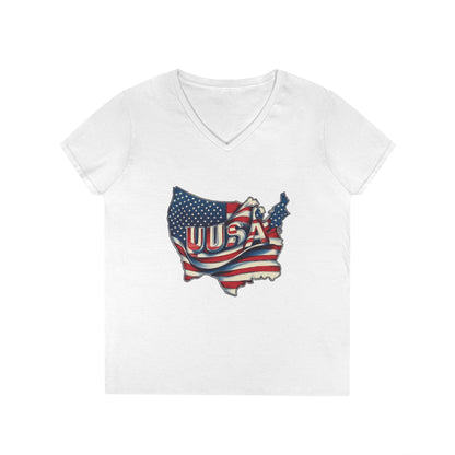 Patriotic Ladies' V-Neck T-Shirt, USA Flag Top, Independence Day Apparel, Women's Casual Wear, Summer T-Shirt, 4th of July Gift