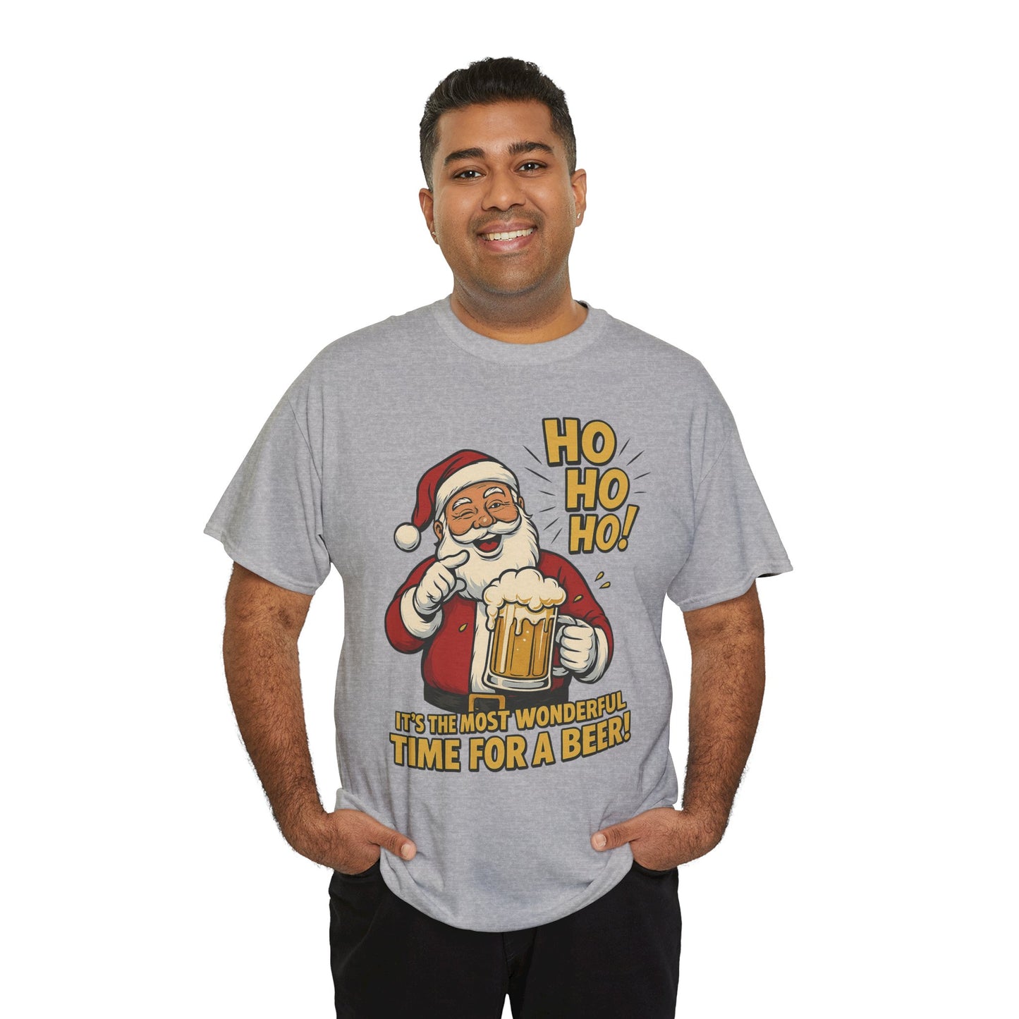 Funny Santa Beer Christmas T-Shirt, Men's Holiday Party Tee