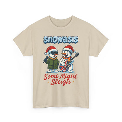 Funny Snowman Band Men's Christmas T-Shirt, Snowasis Some Might Sleigh Tee