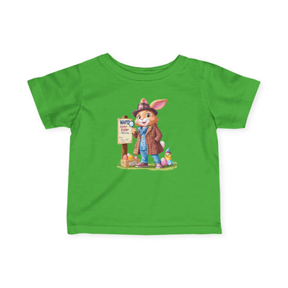 Detective Bunny Baby Tee - Cute Easter Egg Hunt Shirt for Infants 6-24 Months, Fun Spring Outfit with Mystery Bunny & Colorful Eggs