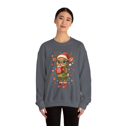 Hot Cocoa Queen Christmas Sweatshirt, Cute Cozy Holiday Reindeer Pullover