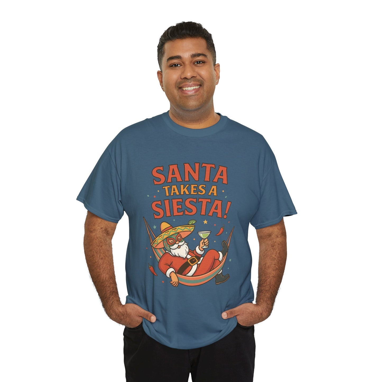 Santa Takes a Siesta Funny Christmas T-Shirt for Men, Mexican Santa Holiday Tee