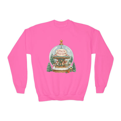 Youth Holiday Café Christmas Sweatshirt, Warm Cocoa Snow Globe Jumper