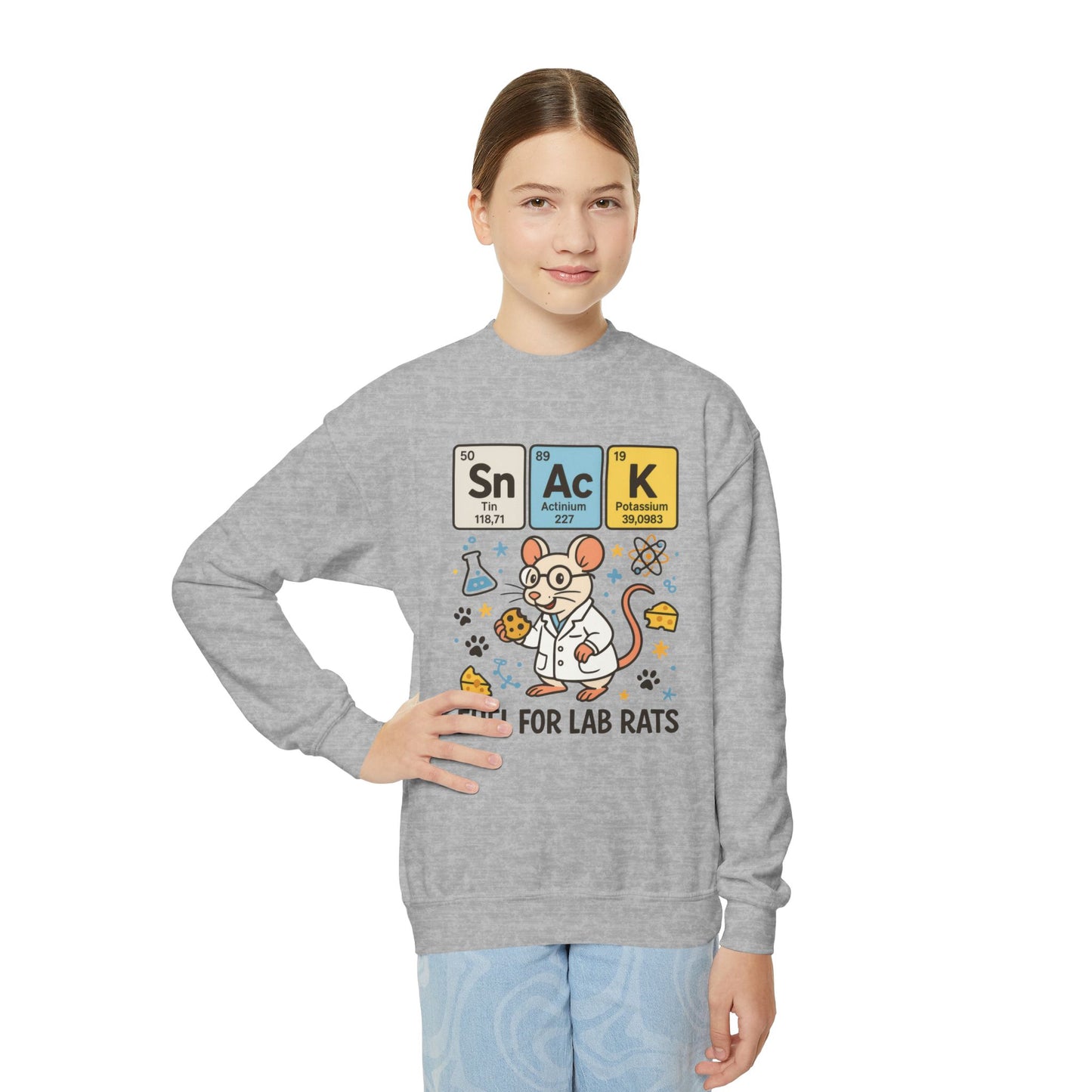 Youth Crewneck Sweatshirt - Fuel for Lab Rats, Cute Science Gift, Adorable Sweatshirt for Kids, Science Enthusiasts, Lab Rat Love