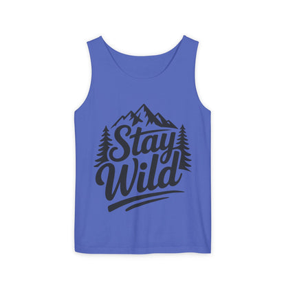 Stay Wild Garment-Dyed Mens Tank Top, Boho Summer Top, Adventure Shirt, Nature Lover Apparel, Gift for Hikers, Outdoor Clothing