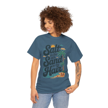Salt in the Air Sand in My Hair Shirt, Beach Summer Vibes Graphic T-Shirt, Tropical Ocean Palm Design, Ocean-Themed Shirt, Gift Beach Lovers