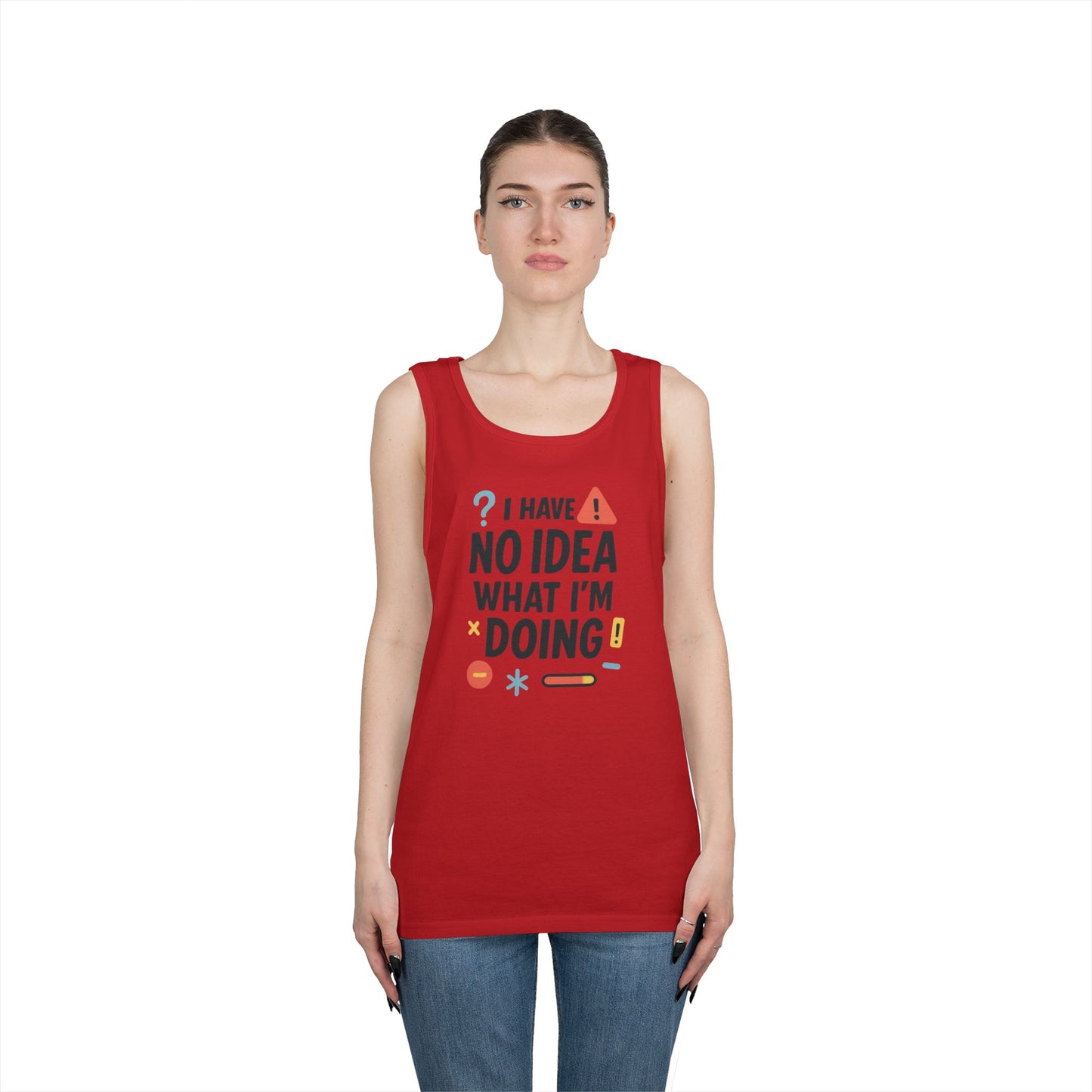 Funny Mens Heavy Cotton Tank Top, I Have No Idea What Im Doing, Sarcastic Chaos Humor Tee for Him, Summer Style, Playful Apparel