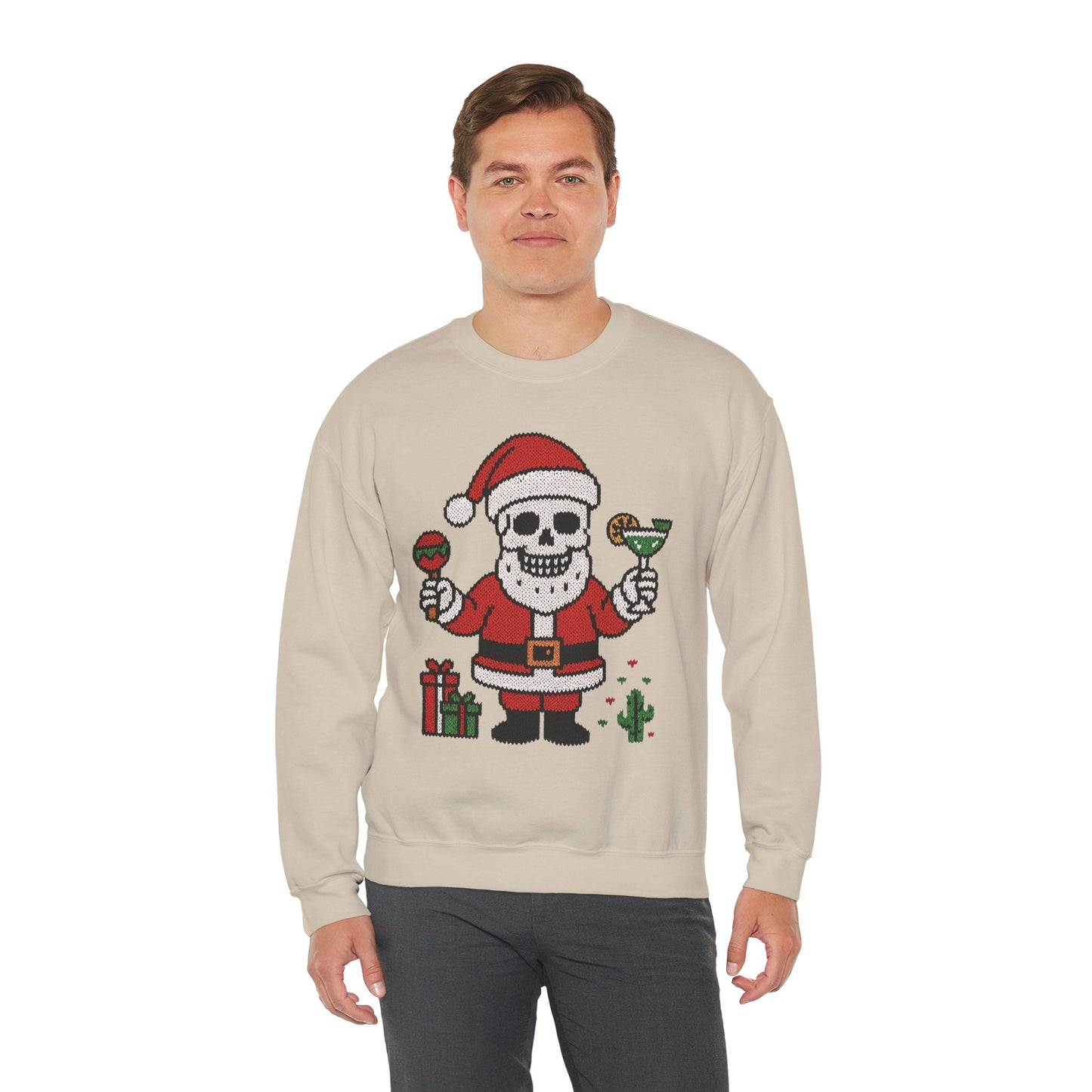 Funny Santa Skull Christmas Men's Sweatshirt, Holiday Margarita Pullover