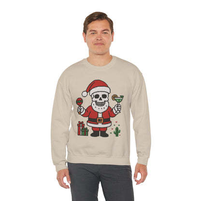 Funny Santa Skull Christmas Men's Sweatshirt, Holiday Margarita Pullover