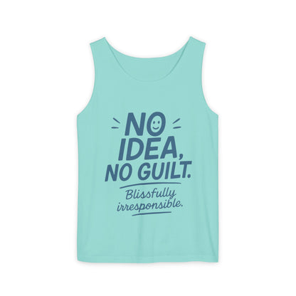 Womens No Guilt Tank Top, No Idea Funny Quote, Blissfully Irresponsible Workout Tee, Casual Sleeveless Top, Summer Activewear, Relaxed Style