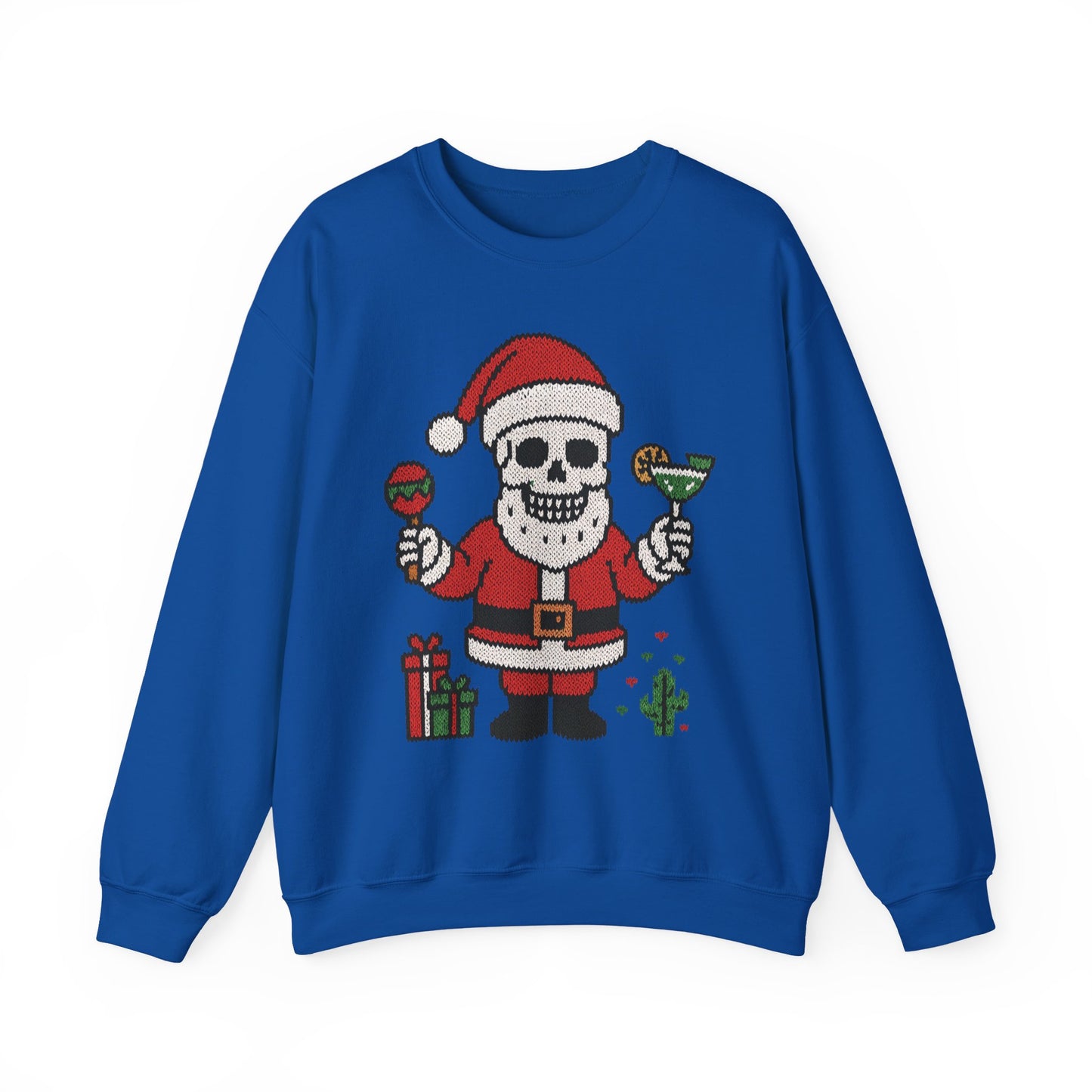 Funny Santa Skull Christmas Men's Sweatshirt, Holiday Margarita Pullover