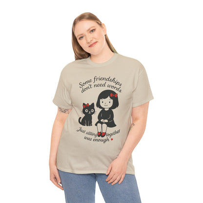 Cute Cat & Girl Graphic Tee, Playful Gift for Cat Lovers, Cat and Girl Design, Gift for Cat Owners, Women's Cotton T-Shirt