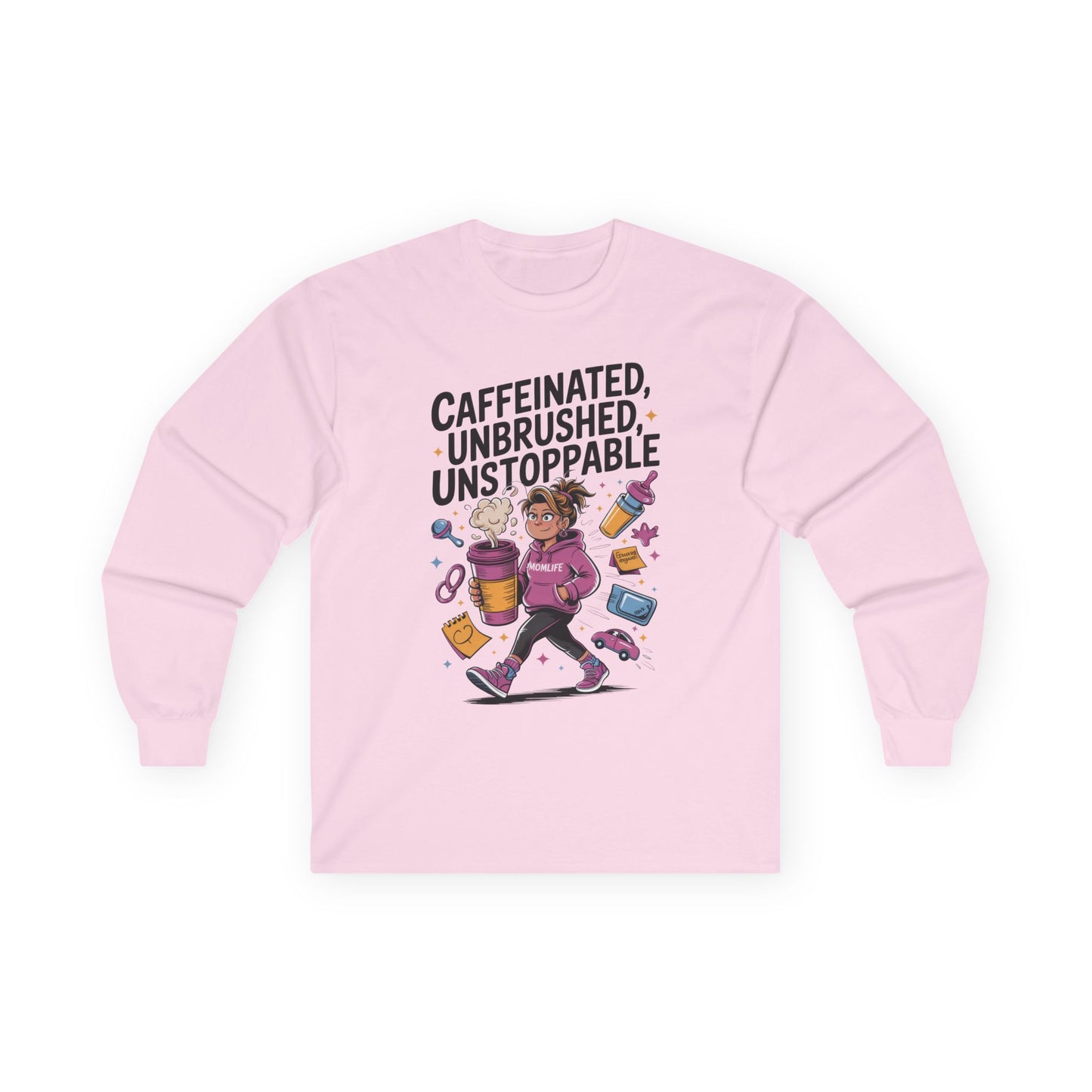 Caffeinated Mom Long Sleeve, Mother's Day Gift,New Mother Tired Mother Gift, Coffee Lover Gift, Coffee Addict Mom Long Sleeve Tee