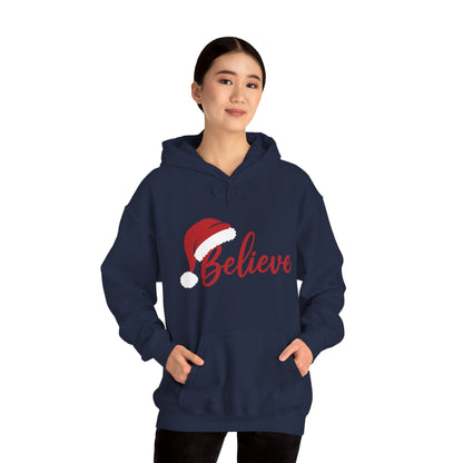 Believe Christmas Women's Hoodie, Minimal Santa Hat Holiday Sweatshirt for Women
