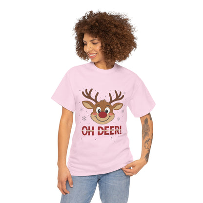 Women's Oh Deer Christmas T-Shirt, Cute Reindeer Holiday Graphic Tee, Women's Heavy Cotton Tee