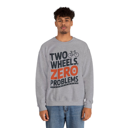 Men's Heavy Blend™ Crewneck Sweatshirt, Two Wheels Zero Problems Mens Casual Biker Sweatshirt, Gift for Cyclists