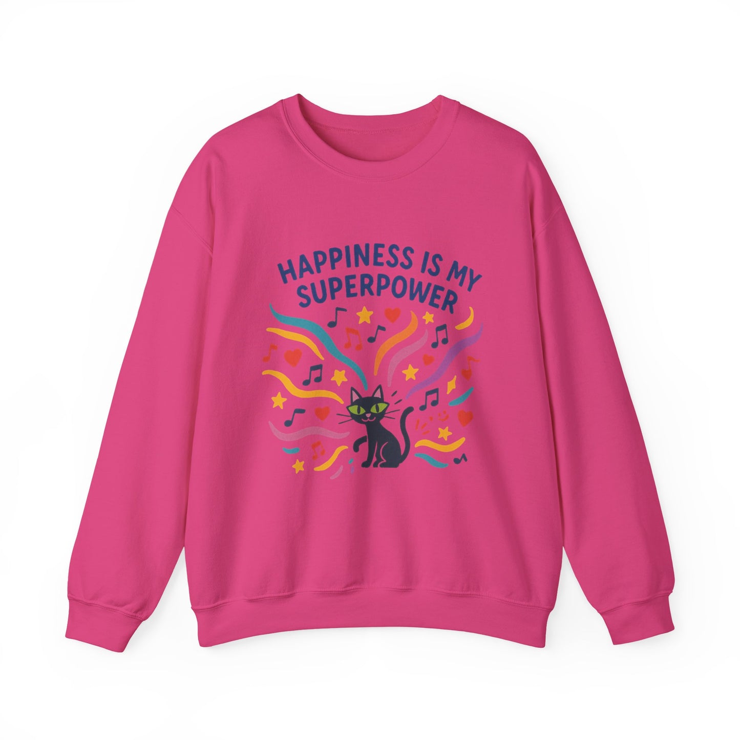Playful Cat Crewneck Womens Sweatshirt, Happiness is My Superpower, Cozy Sweatshirt, Gift for Cat Lovers, Fun Casual Style, Unique Animal Design