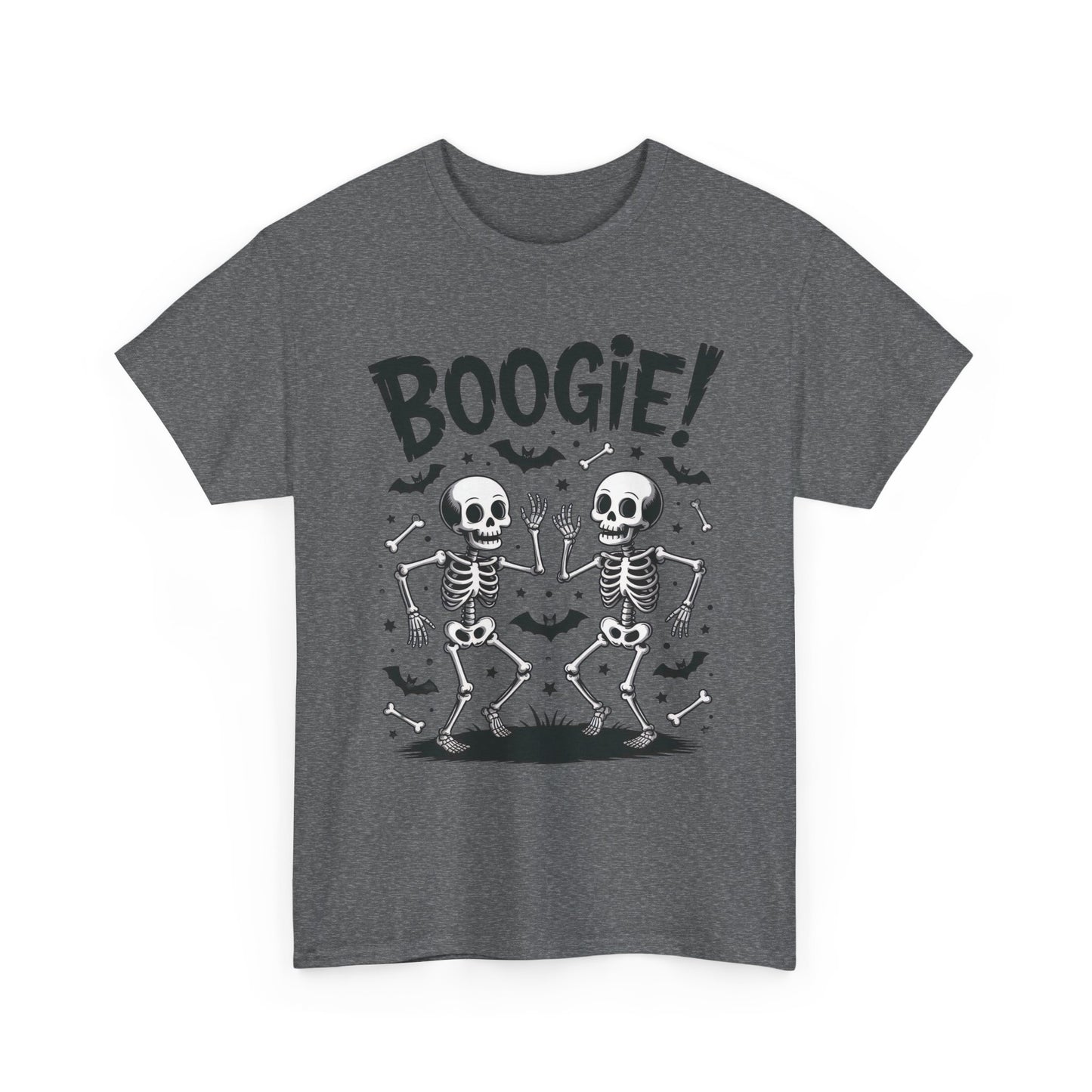 Halloween Dancing Skeletons Women's T-Shirt, BOOGIE! Funny Spooky Graphic Tee for Women, Women's Heavy Cotton Tee