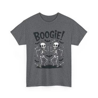 Halloween Dancing Skeletons Women's T-Shirt, BOOGIE! Funny Spooky Graphic Tee for Women, Women's Heavy Cotton Tee