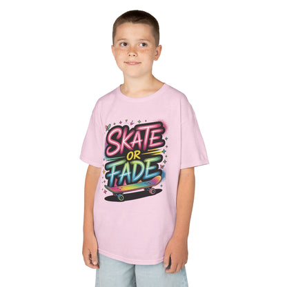 Skate Or Fade Girls Shirt, Colorful Graffiti Skateboarding Tee, Kids Heavy Cotton™ Tee