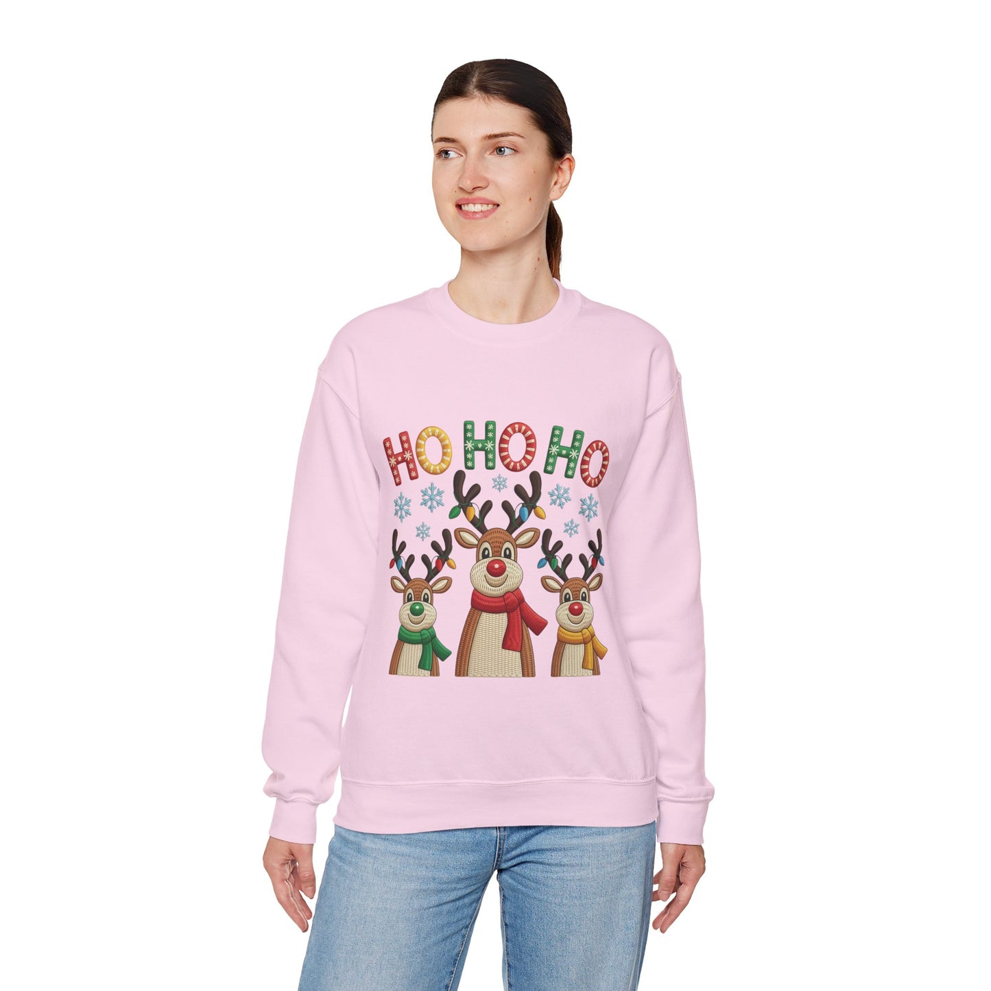 Ho Ho Ho Reindeer Christmas Sweatshirt, Cute Holiday Pullover for Women