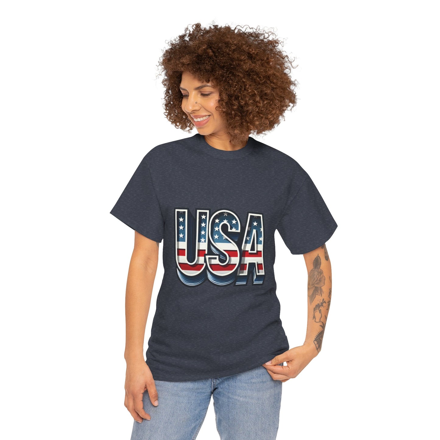 USA Patriotic Unisex Heavy Cotton Tee, American Pride Shirt, July 4th T-Shirt, Independence Day Apparel, Casual Summer Top