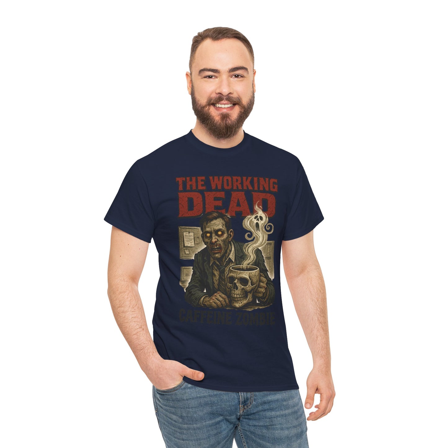 The Working Dead Men's Funny Zombie Work T-Shirt, Office Humor Tee, Halloween Office Tee, Coffee Zombie Shirt
