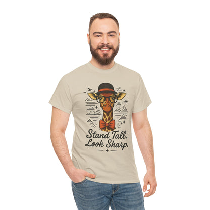 Hipster Giraffe T-Shirt with Hat and Glasses, Whimsical Giraffe Tee, Fun Gift, Cute Graphic Shirt, Unisex Heavy Cotton Tee