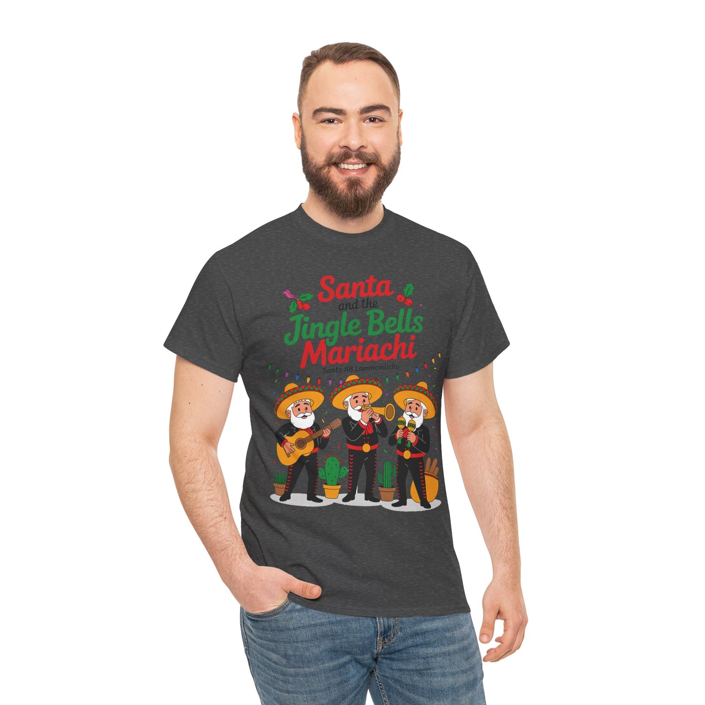 Santa and the Jingle Bells Mariachi, Funny Mexican Christmas T-Shirt, Latin Fiesta Holiday Tee, Navidad Humor Shirt