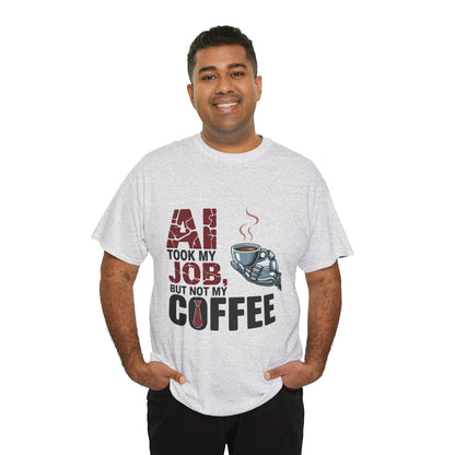 Men's AI Coffee T-Shirt, Funny Robot Humor Graphic Tee, Geek Job Joke Shirt for Him, Men's Heavy Cotton Tee, Sarcastic Work Shirt